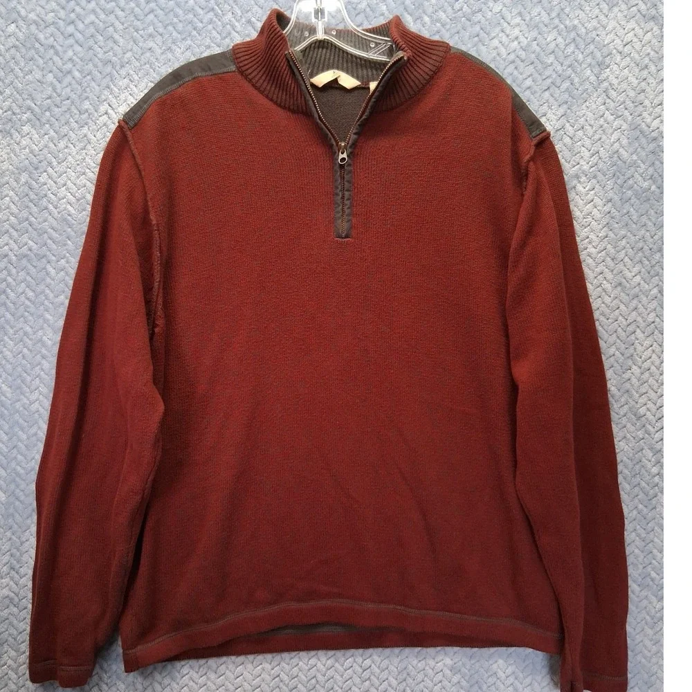 Ascend Mens Large Rust Red Quarter Zip Sweater Elbow Patches Outdoor Pullover